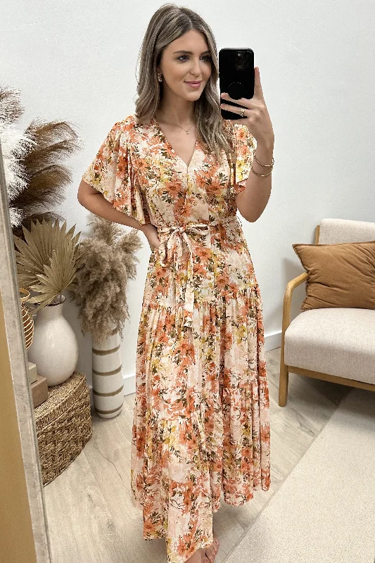 "Blooming With Grace" Maxi Dress (Ginger) Elegant Floral Maxi Dress