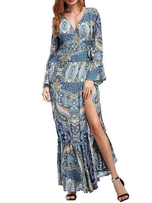 Bohemia Mermaid Split-side V-neck Maxi Dress Comfortable Plunging Neckline Maxi Dress Bohemia Mermaid Split-side V-neck Maxi Dress Comfortable Plunging Neckline Maxi Dress