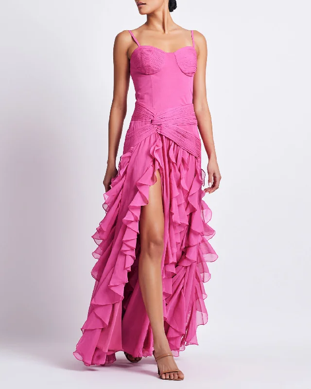 PatBo Bustier Ruffle Maxi Dress Elegant Silk Maxi Dress