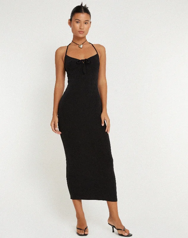 Clovia Maxi Dress in Black Comfortable Cotton Maxi Dress