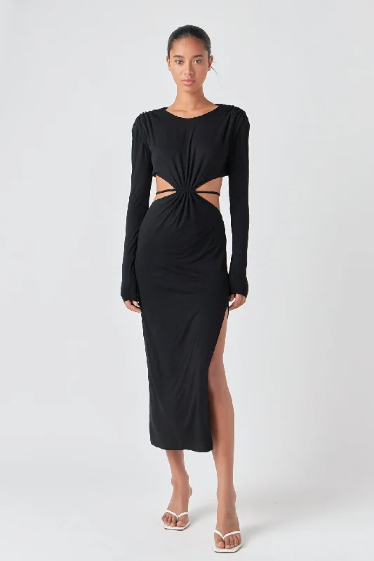 Long Sleeve Open-Back Maxi Dress Elegant Tiered Maxi Dress