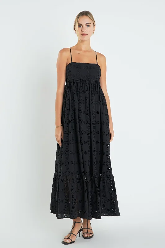 Embroidered Cotton Sleeveless Maxi Dress Fashionable Off-Shoulder Maxi Dress