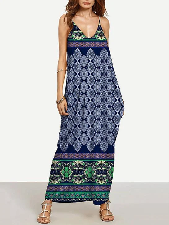 Fashion Navy Blue Bohemia Spaghetti Straps V Neck Maxi Dress Chic Off-Shoulder Maxi Dress Fashion Navy Blue Bohemia Spaghetti Straps V Neck Maxi Dress Chic Off-Shoulder Maxi Dress