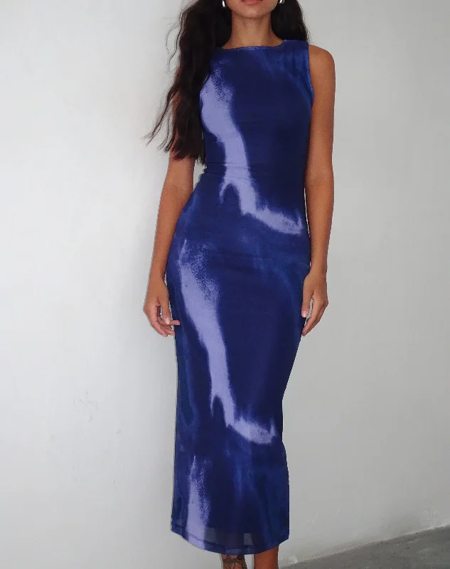 Fayola Printed Maxi Dress in Watercolour Navy Fashionable Sleeveless Maxi Dress