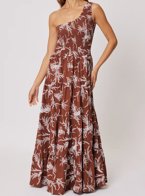 FLEUR MAXI DRESS - Cocoa Leaf Cozy Cold-Shoulder Maxi Dress
