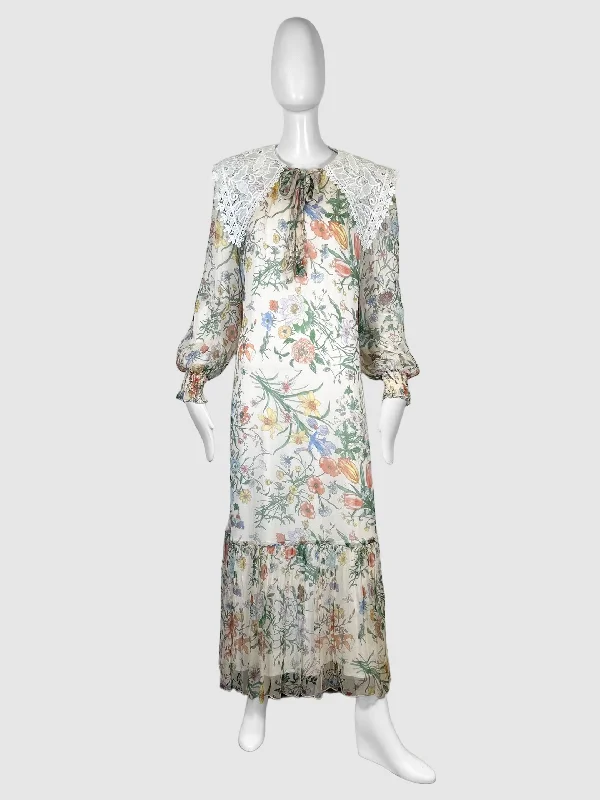 Floral Lace Collar Maxi Dress - Size 4 Elegant Maxi Dress with Ruffles
