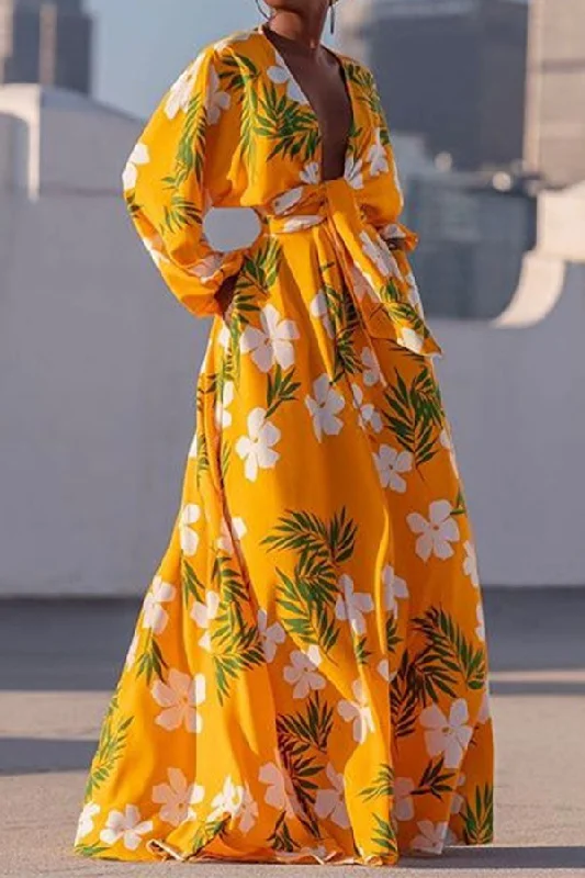 storexq Floral Print Stunning Deep V Neck Lace-Up Maxi Dress Elegant Wraparound Maxi Dress storexq Floral Print Stunning Deep V Neck Lace-Up Maxi Dress Elegant Wraparound Maxi Dress