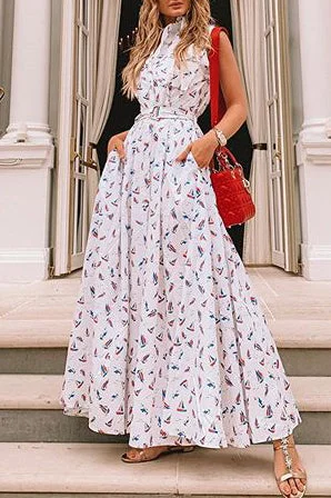 Floral Sleeveless Pockets Maxi Dress Fashionable Sleeveless Maxi Dress
