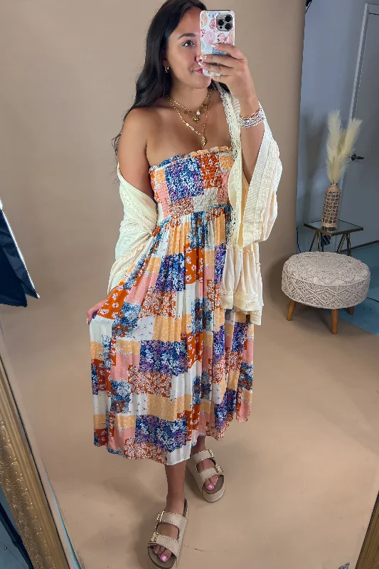 Golden Fall Patchwork Maxi Dress Chic Off-Shoulder Maxi Dress