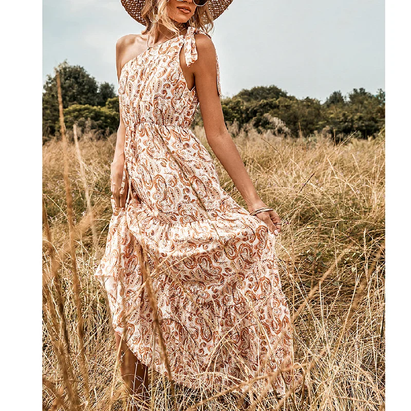 GypsyLady One Shoulder Floral Maxi Dress Vinatege Printed Backless Women Dress Summer Holiday Bow Tie Ruffles Ladies Dress 2023 Trendy Floral Print Maxi Dress GypsyLady One Shoulder Floral Maxi Dress Vinatege Printed Backless Women Dress Summer Holiday Bow Tie Ruffles Ladies Dress 2023 Trendy Floral Print Maxi Dress