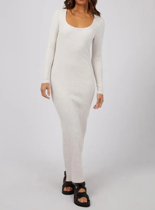 HAZEL L/S MAXI DRESS - Oatmeal Cozy Cold-Shoulder Maxi Dress