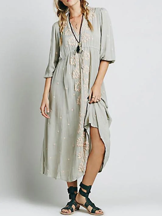 Inwrought Bohemian Half Sleeve V Neck Beach Maxi Dress Stylish One-Shoulder Maxi Dress Inwrought Bohemian Half Sleeve V Neck Beach Maxi Dress Stylish One-Shoulder Maxi Dress