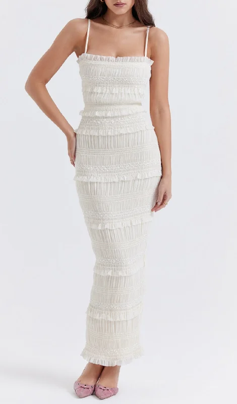 IVORY SEQUIN PLEAT MAXI DRESS Trendy Button Front Maxi Dress
