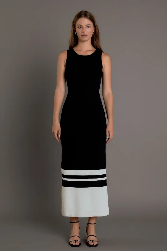 Knit Block Maxi Dress Fashionable Open-Back Maxi Dress