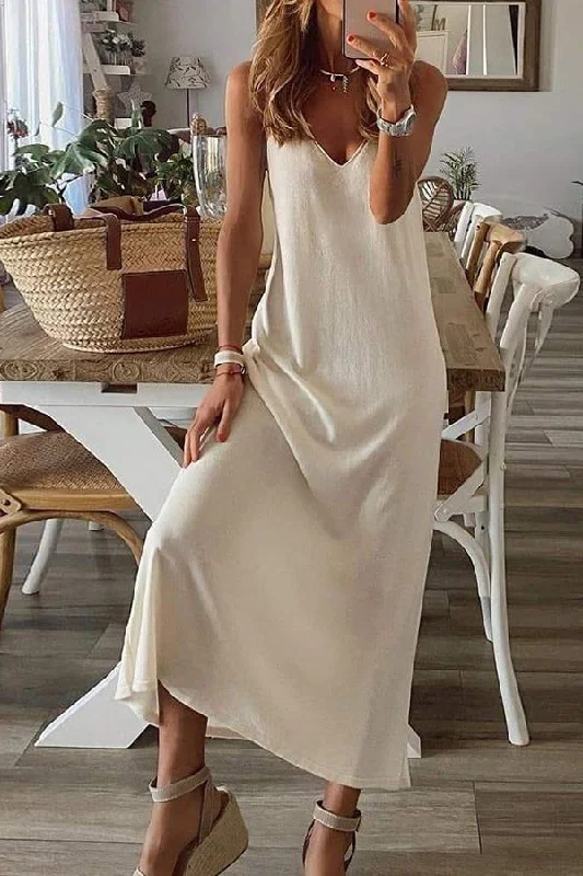 Knit V Neck Sleeveelss Tank Maxi Dress Chic Summer Floral Maxi Dress