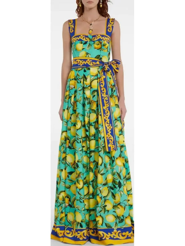 Lemon Printed Maxi Dress Elegant Boho Maxi Dress