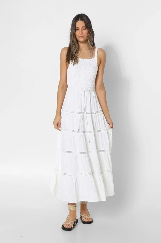 LENA MAXI DRESS - White Trendy Satin Maxi Dress