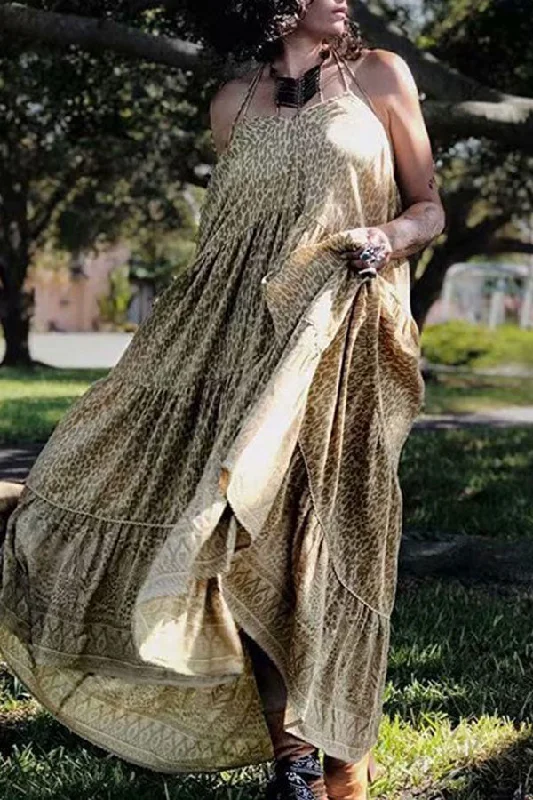 Leopard Print Halter Maxi Dress Cozy Maxi Dress with Slit