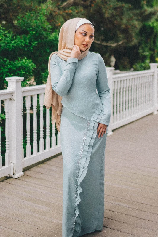 Lia Ruffle Maxi Dress - Mint Blue Trendy A-Line Maxi Dress