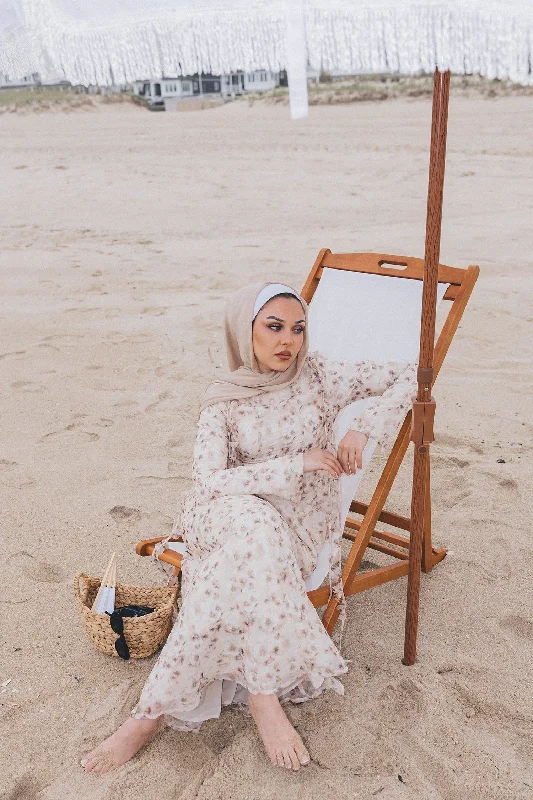 Nailea Floral Maxi Dress- Cream Elegant Lace-Up Maxi Dress