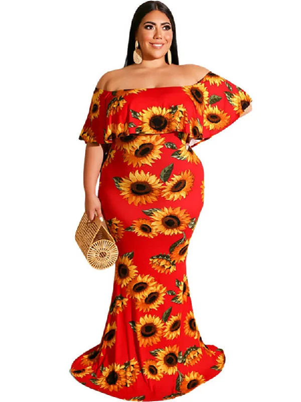 Off Shoulder Floral Print Bodycon Maxi Dresses Classic A-Line Maxi Dress