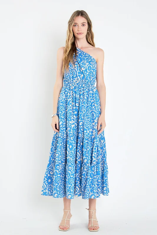 One Shoulder Print Maxi Dress Elegant Boho Maxi Dress