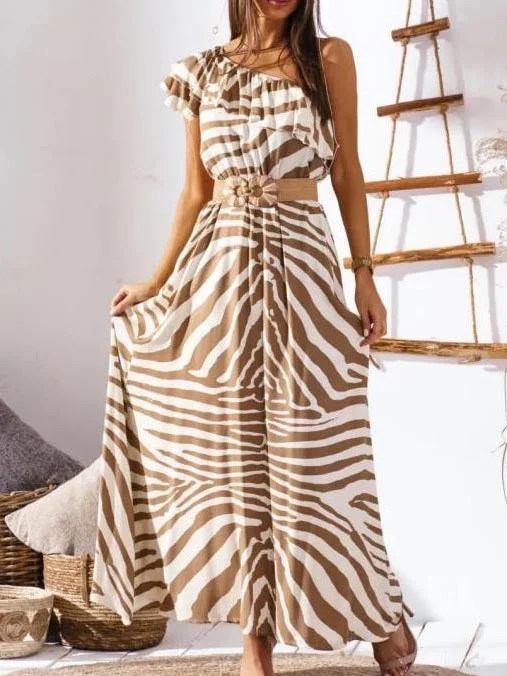 One Shoulder Wrap Waist Maxi Dress Fashionable Button-Down Maxi Dress