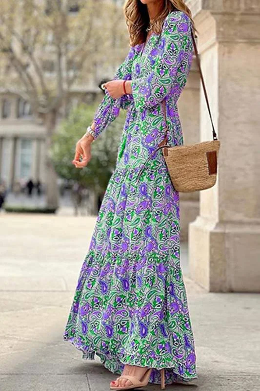 PAISLEY PRINT V NECK MAXI DRESS Chic Summer Maxi Dress