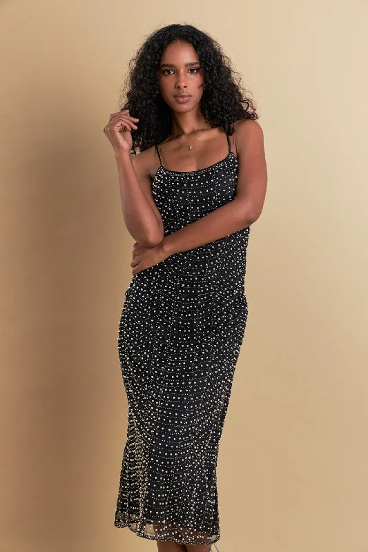 Premium Pearl Beaded Maxi Dress Stylish Long Sleeve Maxi Dress
