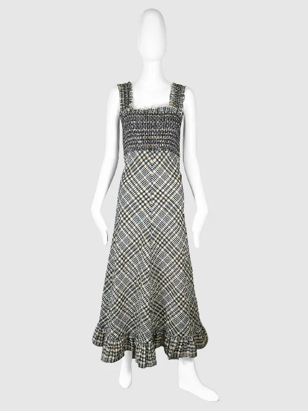 Plaid Smocked Maxi Dress - Size 36 Chic Summer Floral Maxi Dress