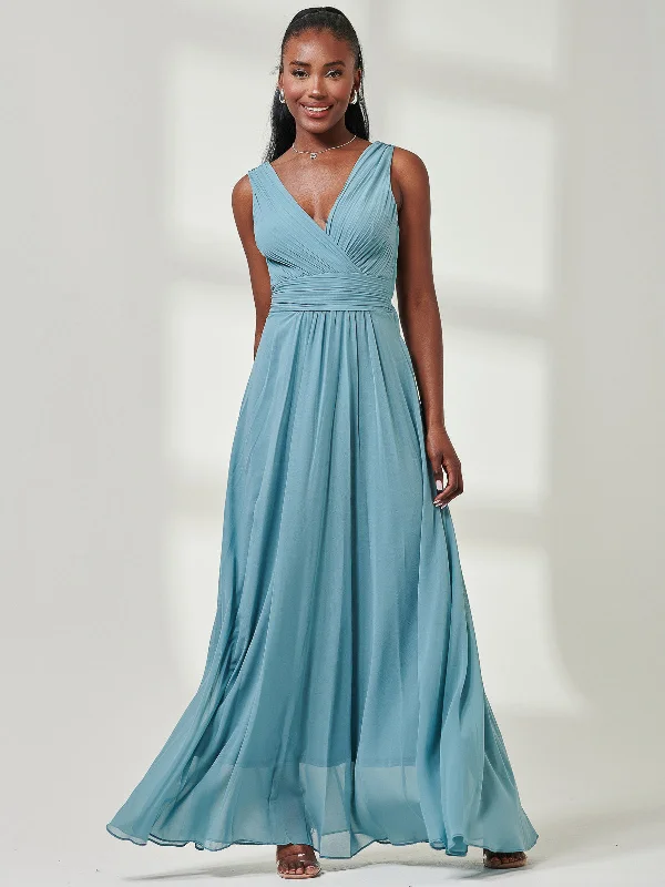 Pleated Bodice Chiffon Maxi Dress, Dusty Green Trendy Floral Print Maxi Dress