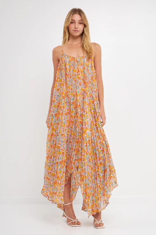 Pleated Waterfall Maxi Dress Elegant Maxi Dress with Belt