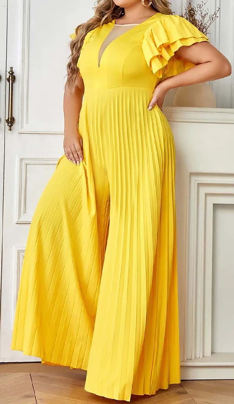 PLUNGE PLATED MAXI DRESS IN YELLOW Stylish Boho Chic Maxi Dress
