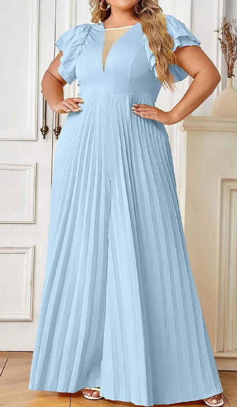 PLUNGE PLATED MAXI DRESS IN BLUE Elegant Maxi Dress with Drapes