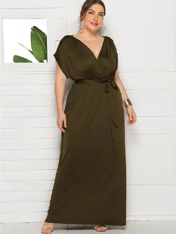 Plus Size Empire Waist Maxi Dresses Casual Maxi Dress with Pockets
