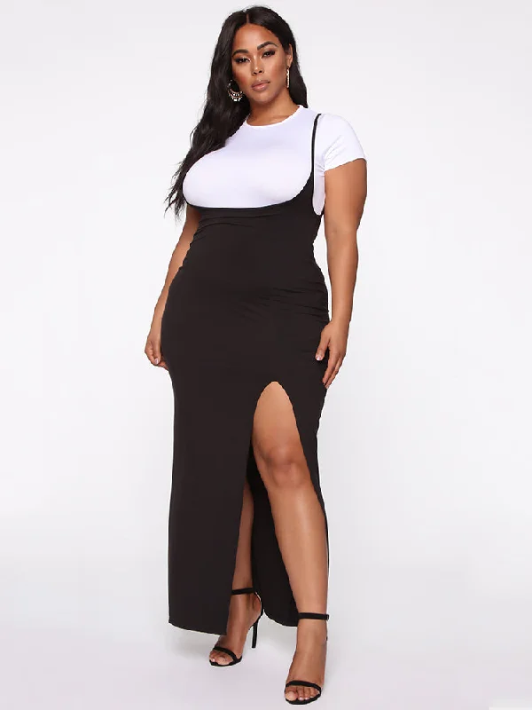 Plus Size Two Piece Split Sling Maxi Dress Sets Classic Strapless Maxi Dress