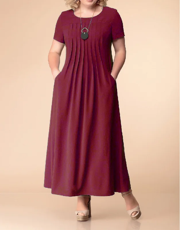 Plus Size Women'S Casual Basic Solid Color Round Neck Short Sleeve Maxi Dress Comfortable Fitted Maxi Dress