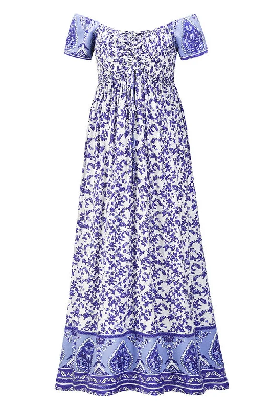 Purple Off-the-Shoulder Floral Maxi Dress Cozy Ribbed Maxi Dress