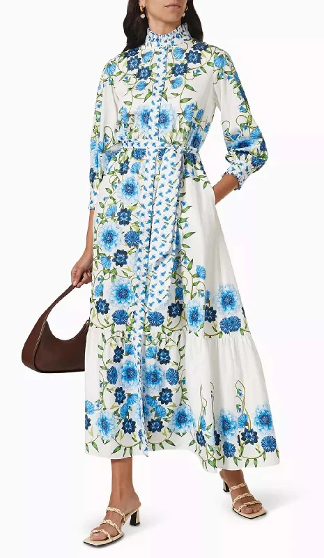 RETRO-INSPIRED TIERED MAXI DRESS IN BLUE Stylish A-Line Maxi Dress