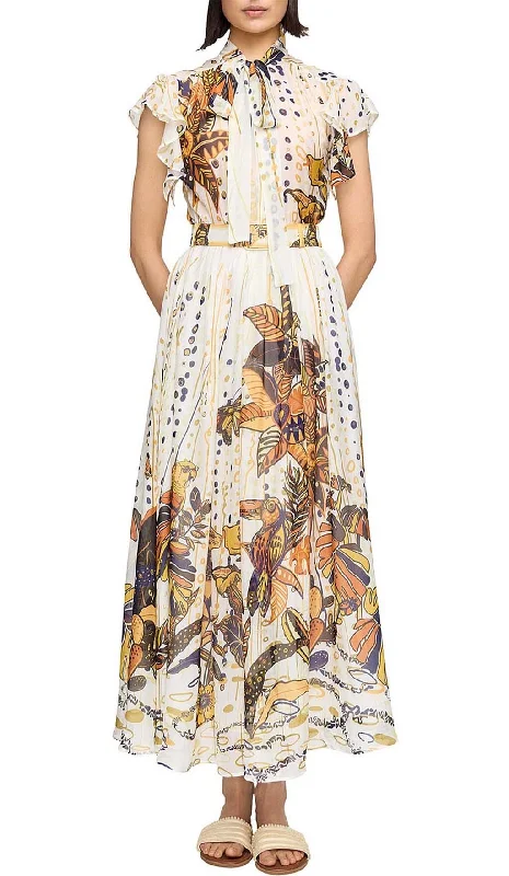 RUFFLE SLEEVE RELAXED MAXI DRESS Stylish One-Shoulder Maxi Dress