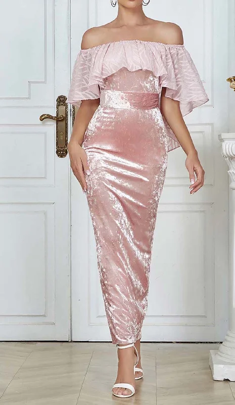 RUFFLED BANDEAU SATIN MAXI DRESS IN PINK Cozy Open-Back Maxi Dress