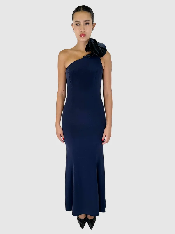 Ruffled One-Shoulder Maxi Dress - Size 6 Trendy Fit-and-Flare Maxi Dress