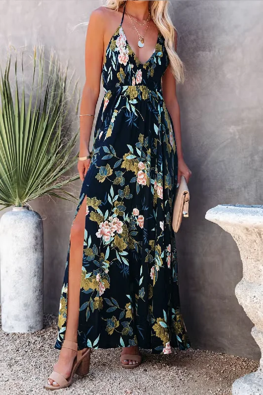 Send Flowers Smocked Halter Maxi Dress Cozy Knitted Maxi Dress