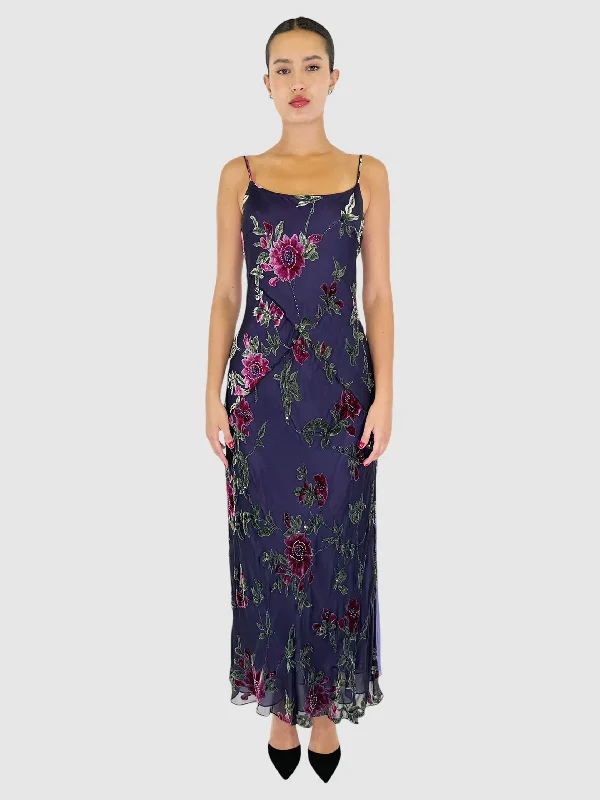Sequin Floral Print Maxi Dress - Size 12 Trendy A-Line Maxi Dress