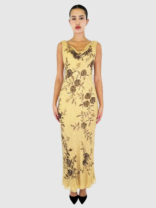 Sequin Floral Print Maxi Dress - Size 40 Comfortable T-Shirt Maxi Dress