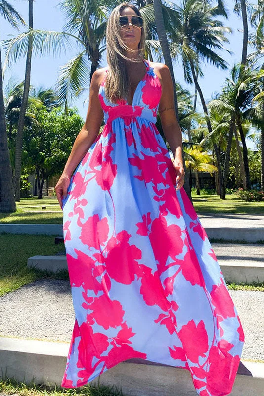 Sexy Backless A-Line Beach Maxi Dresses Stylish Maxi Dress with Frills