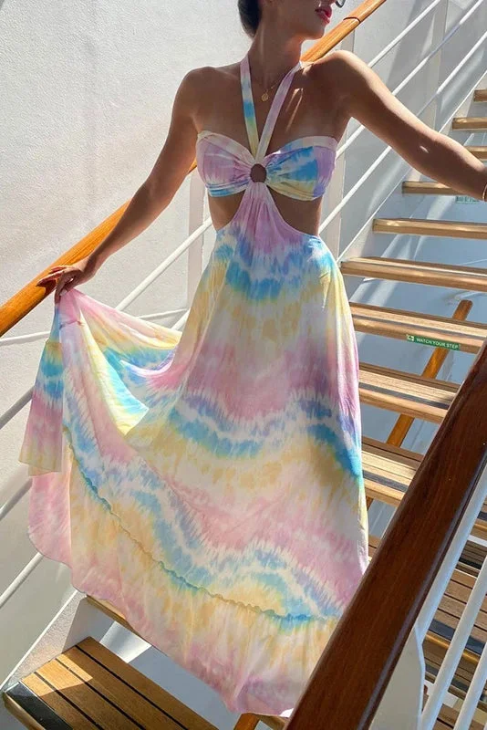 Sexy Halter Beach Floral Maxi Dresses Comfortable Satin Maxi Dress