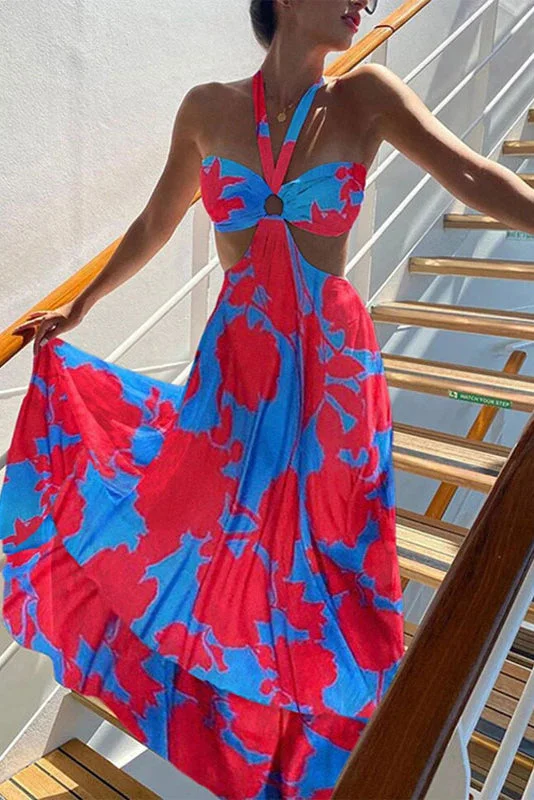 Sexy Summer Halter Beach Floral Maxi Dresses Comfortable Cotton Maxi Dress