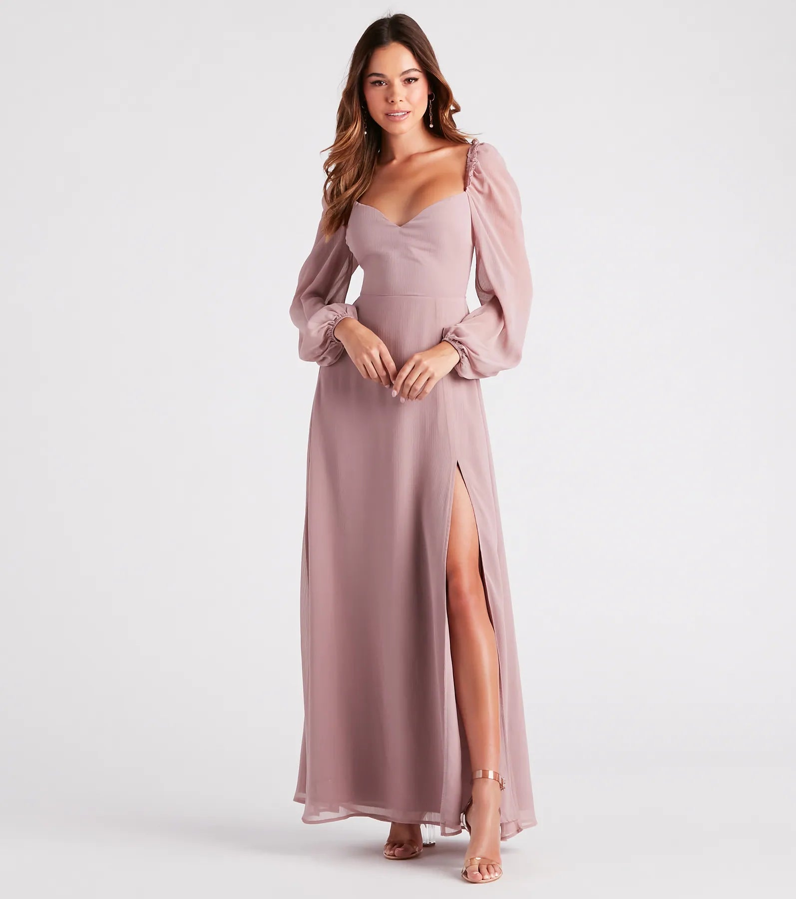 Sheer Beauty Chiffon Slit Maxi Dress Elegant Lace Maxi Dress
