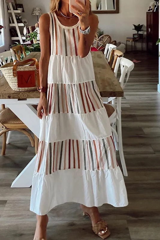 Sleeveless Colorblock Scoop Maxi Dress Classic V-Neck Maxi Dress